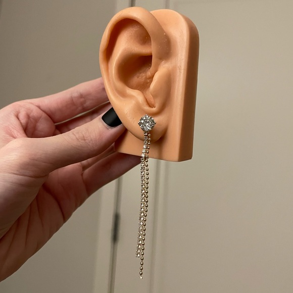 NEW 14k yellow gold filled double chain dangle earring jacket 1pc - Picture 3 of 6